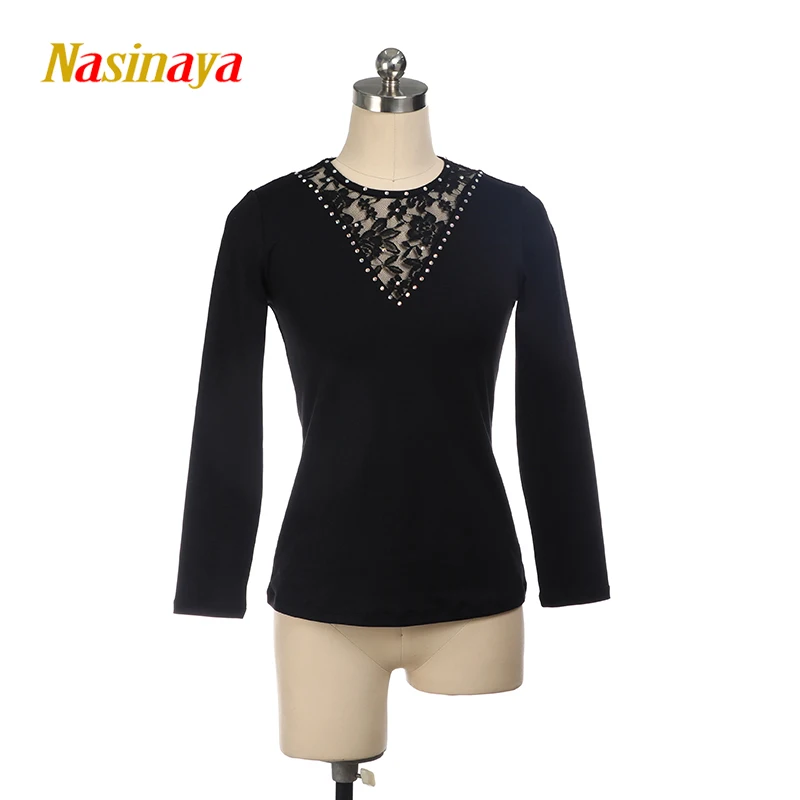 

Женская футболка для соревнований по фигурному катанию для взрослых, тренировочная футболка, топ, ожерелье для художественной гимнастики, одежда для выступлений с круглым вырезом