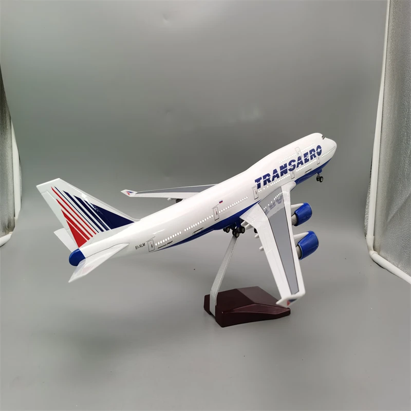 B747 Russia Transaero Airplane Model 1/150 Airline 747 Plane Model Light and Wheel Landing Gear Plastic Resin Plane Model  for C