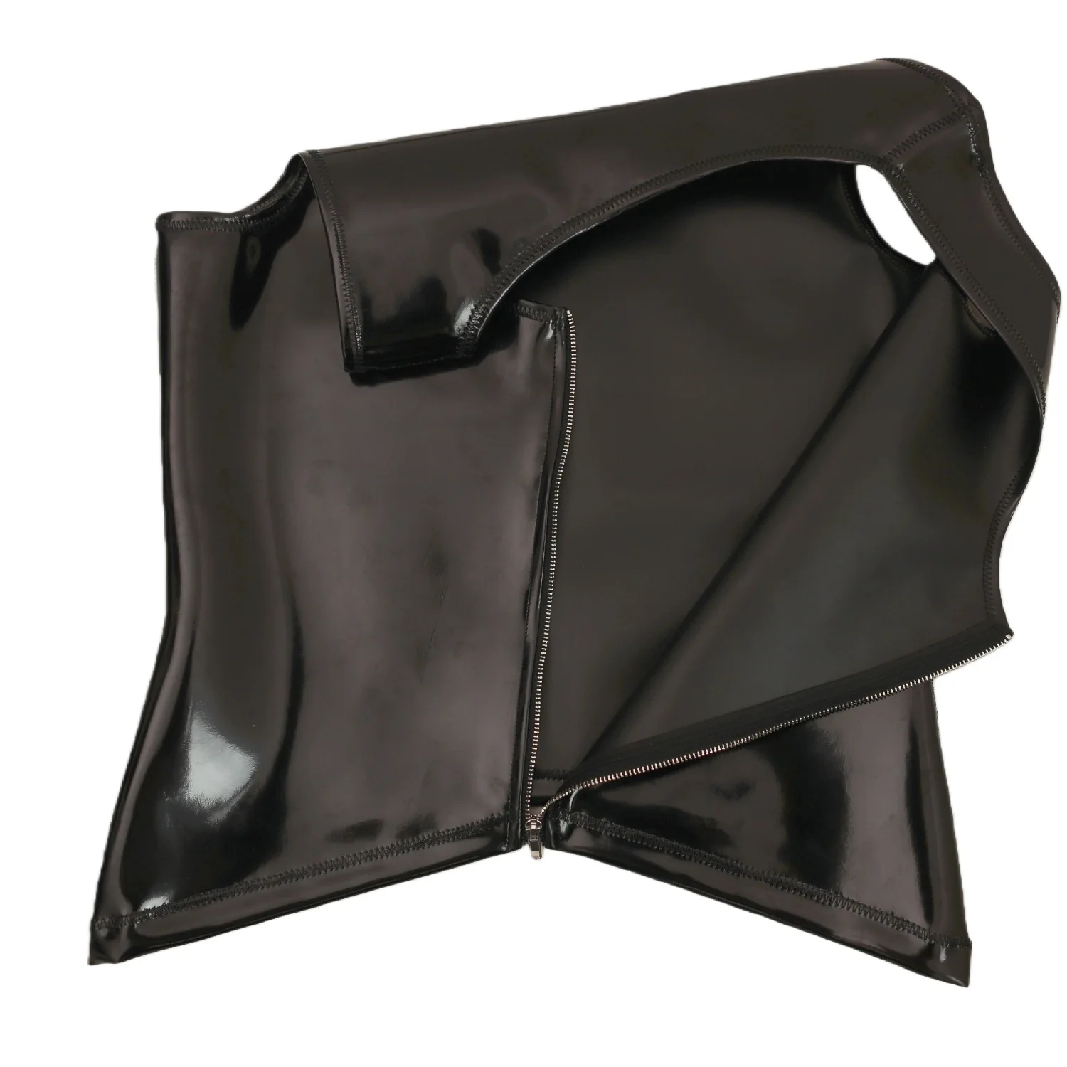 الرجال بو الجلود سترة بلا أكمام مثير زيبر الجبهة قميص أسود أنيق