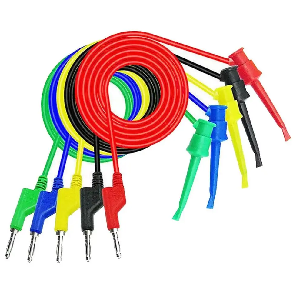 Banana to Hook Test Leads 5PCS 4mm Stackable Banana Plug to Test Hook Clips Flexible Testing Cable Wires