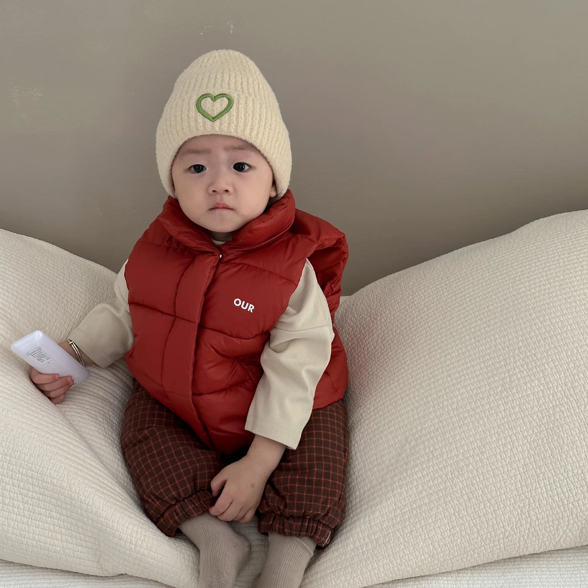 2024 Winter New Baby Sleeveless Warm Vest Thick Infant Letter Print Casual Cardigan Coat Boy Girl Newborn Cotton Padded Jacket