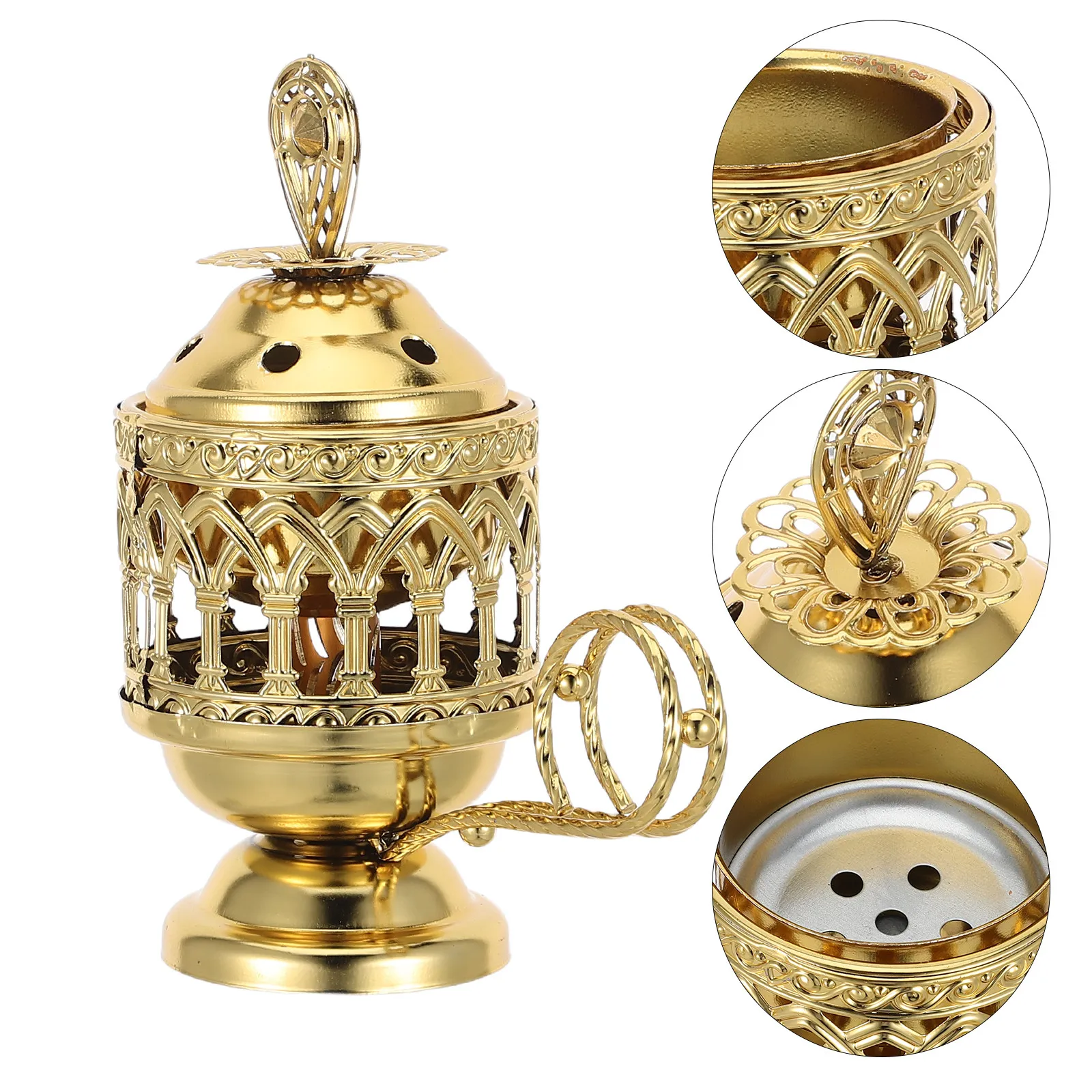 Arabic Incense Burner Vintage Middle Eastern Bakhoor Charcoal Censer Removable Lid Handle Elegant Home Yoga Spa Aromatherapy