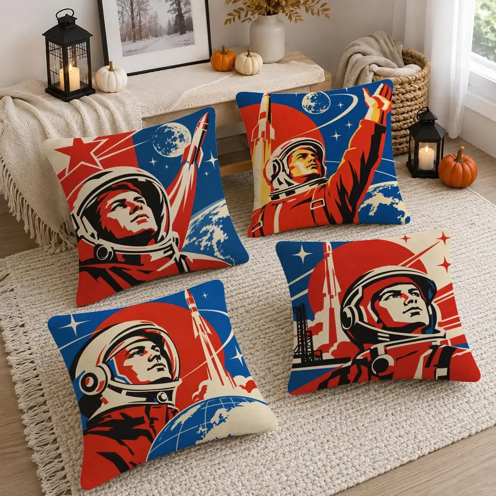 Pattern Vintage Soviet Print Cushion Cover Soft Fluffy Short Plush Throw Decorative Cushion Covers for Sofa Bedroom Home Decor