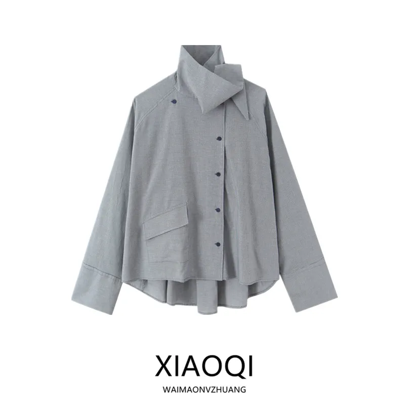 

Spring 2026 Women's Loose Long Sleeve High Collar Pleated Shirt Design Sense New Arrival Commute Style Ladies Fashion
