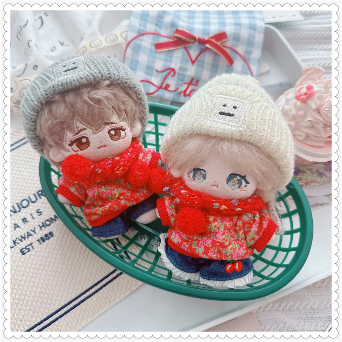 

10cm Village Floral T-shirt Hat Scarf Suit Dress up Idol Doll Clothes Kawaii Soft Toys Cute Plush Doll Outfit for Small Dolls