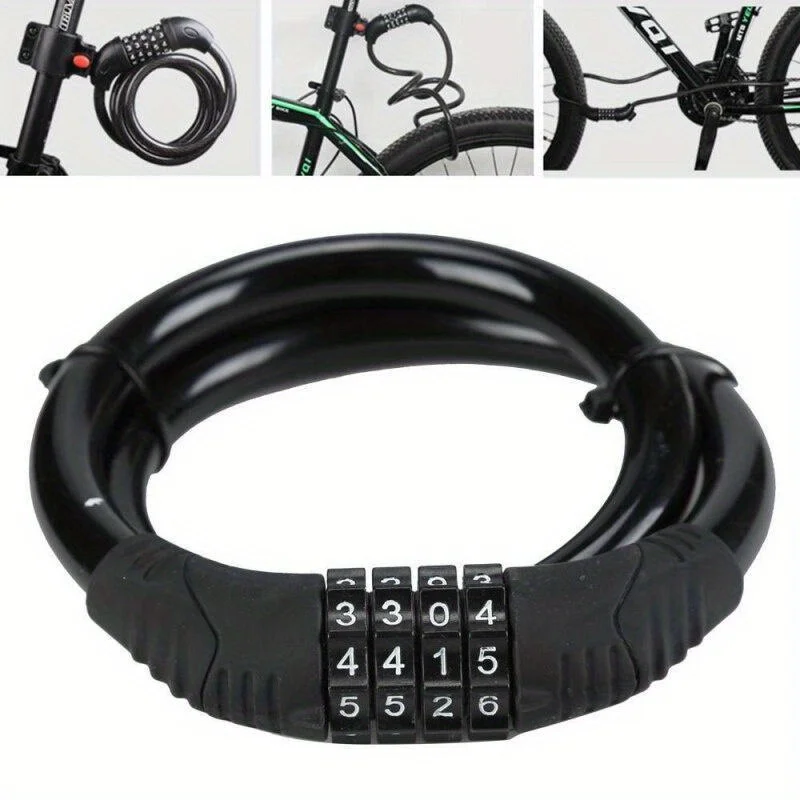 1pc Mountain Bike Four Digit Password Lock, Electric Bike Cable Wire Chain Lock, Bike Anti-theft Lock