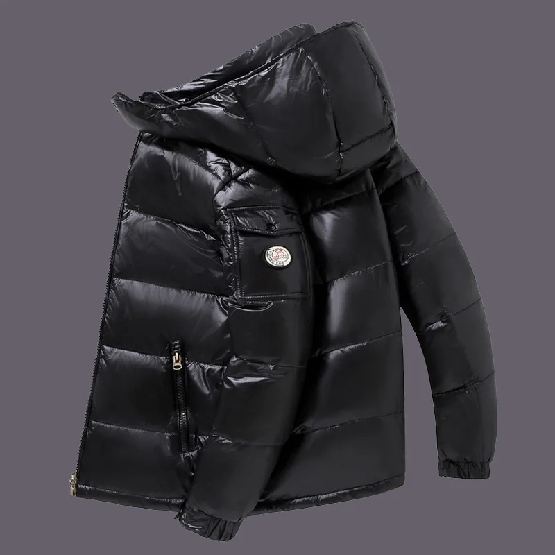 Jaqueta puffer preta masculina, casacos casuais, grossos, impermeável, roupas de inverno, moda masculina, pena de pato, 2023