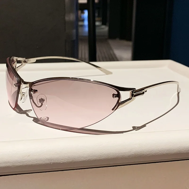 Einzigartige Halbrahmen-Cat-Eye-Y2K-Sonnenbrille für Damen, neue modische Marken-Metallsonnenbrille für Herren, schicke Outdoor-Brille, Damen-Sonnenbrille