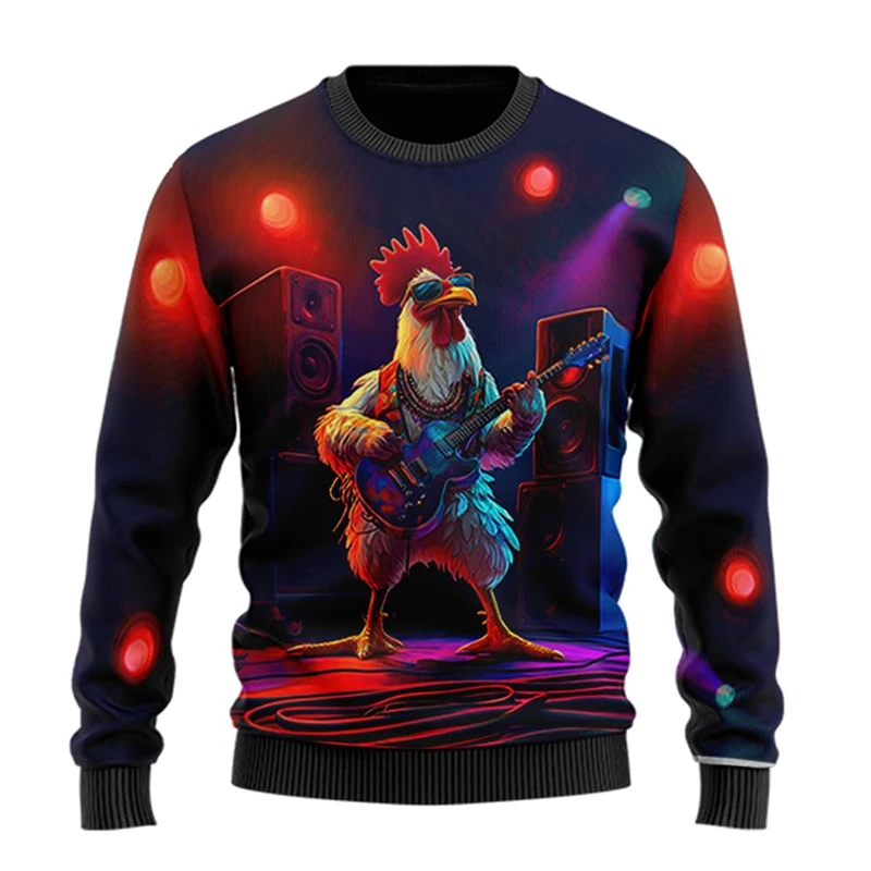 Hip Hop Rooster Graphic Sweatshirts Funny Chicken Ugly Sweater Xmas Holiday Crew Neck Sweatshirt Casual Unisex Pullovers Y2k Top