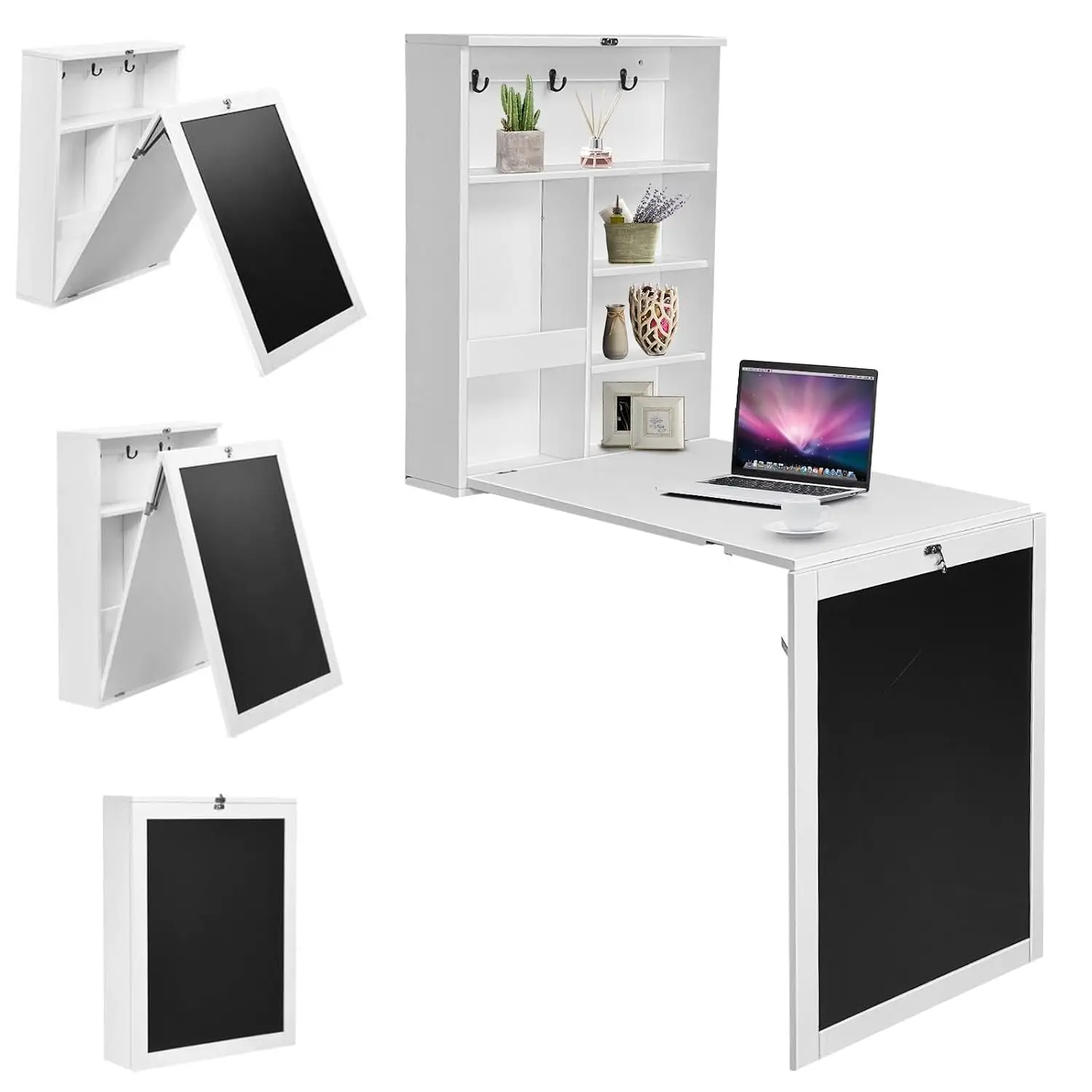 Wall Mounted Folding Desk With Storage Shelves, Multifunctional Floating Laptop Workstation For Home & Office, Customized