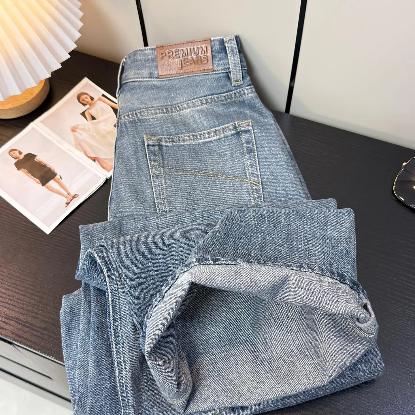 

High Waist Loose Comfortable Soft Cotton Straight Leg Jeans Women's Floor-Length Pants Retro Style Slimming Trendy Spring