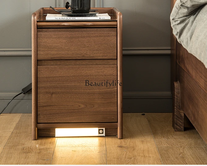 

North American black walnut bedside table, bedroom simple solid wood ultra-narrow side cabinet