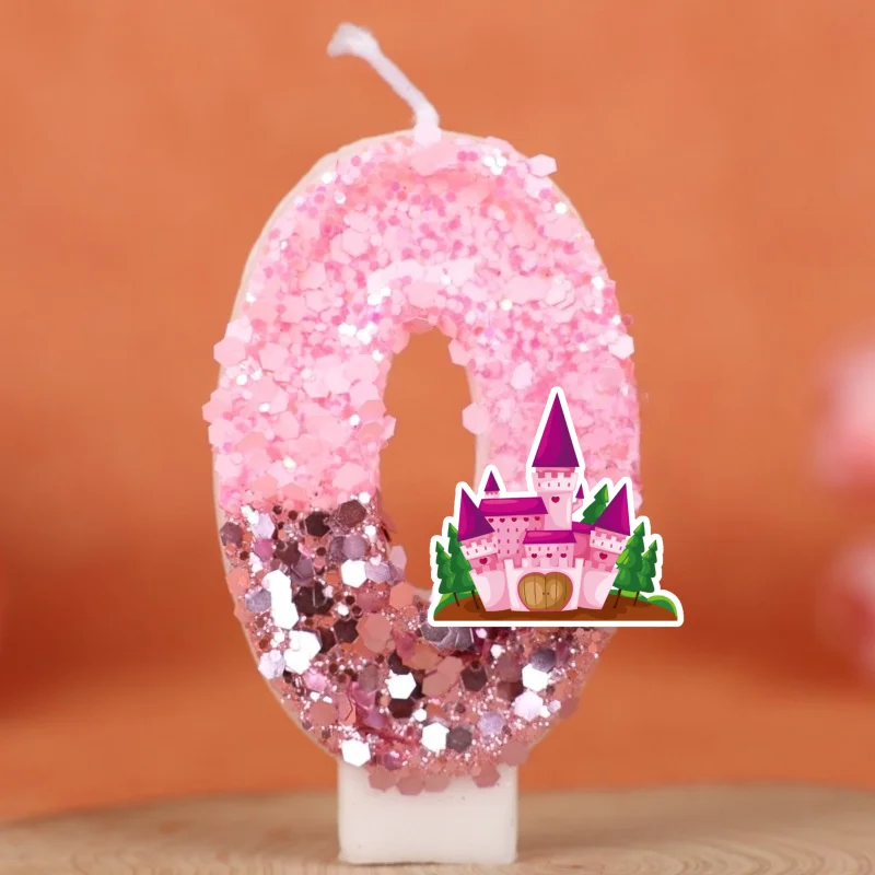 Cartoon Princess Castle Digital Candle Number 0-9 Kids Birthday Cake Decoration Supplies Anime Party Accessories Supplies