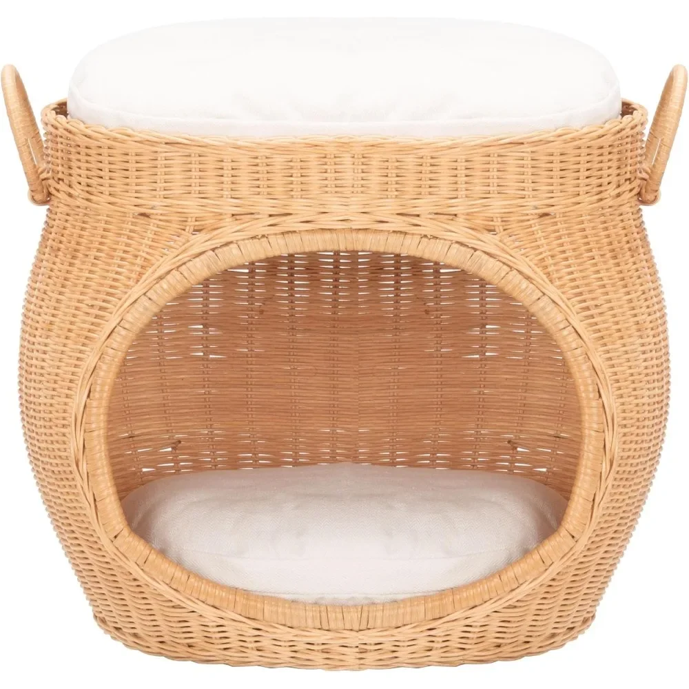

Home Collection Faati Honey Brown Rattan Cat Bed with Cushion – White Finish, for Living Room, Bedroom or Entryway