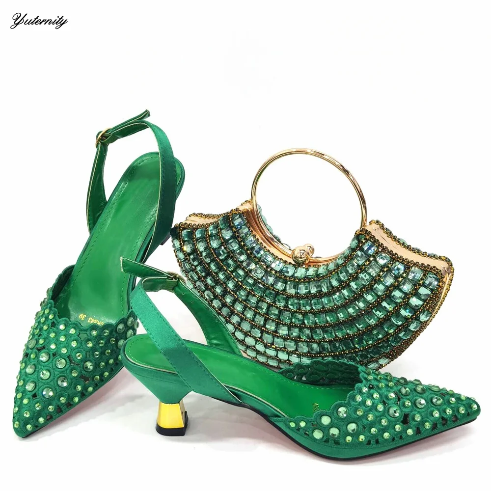 Verão novo nigeria elegante sapatos e saco conjunto para vestido de casamento de alta qualidade sandália feminina sapatos de salto alto e saco combinando conjunto