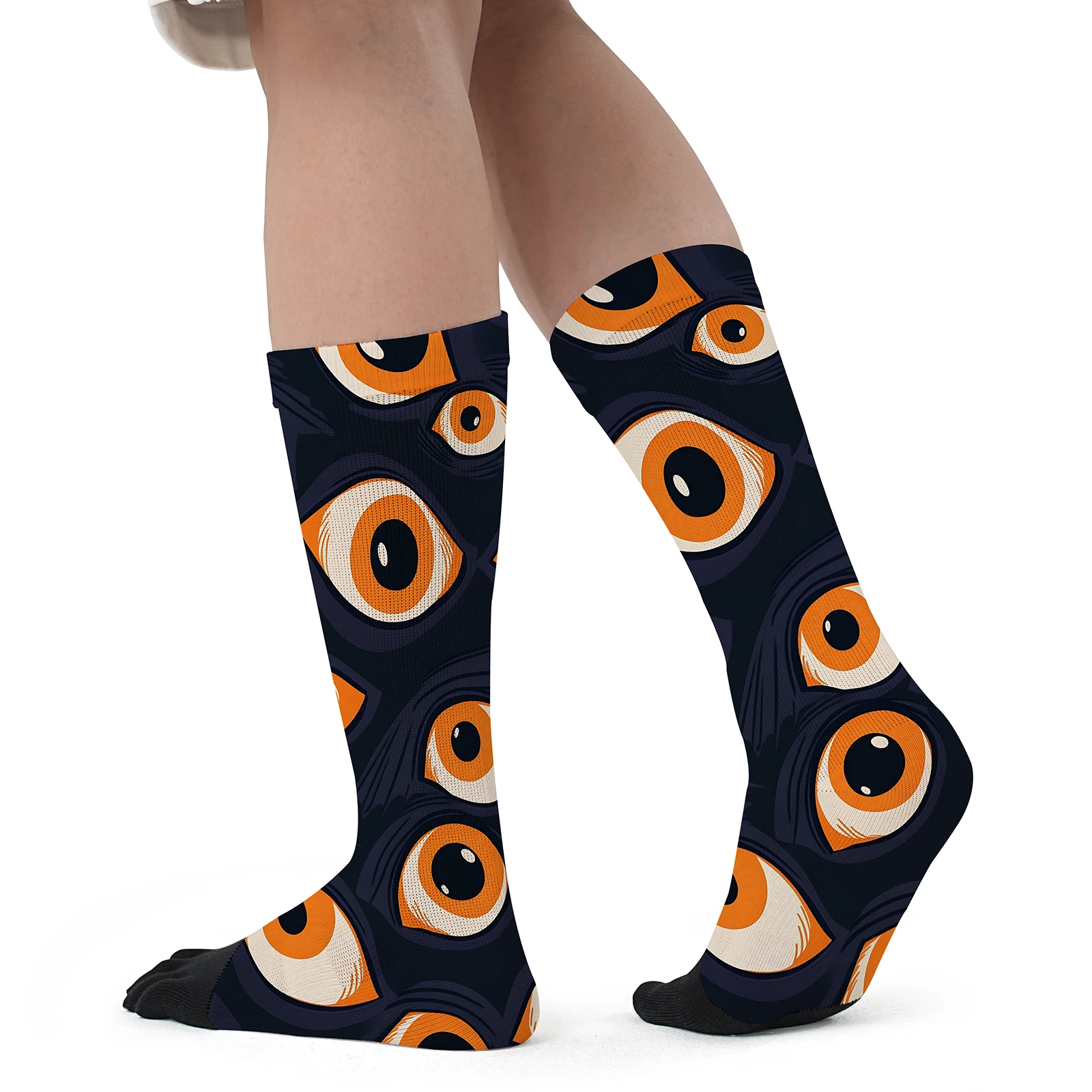 1 pair of eyeball cartoon print personality mid-tube sports fashion five-finger socks elastic party without deformation