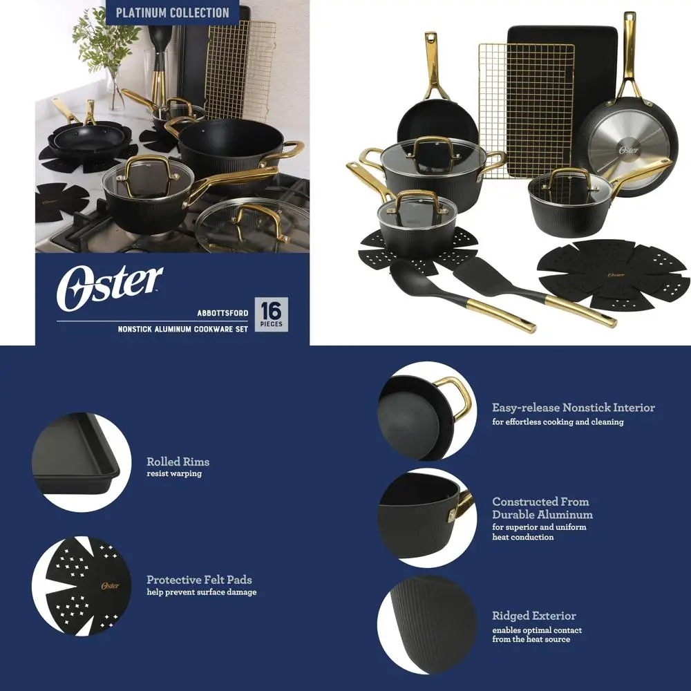 

Black & Gold 16-Piece Aluminum Cookware Set with PFA-Free Ceramic Non-Stick and Induction Compatible