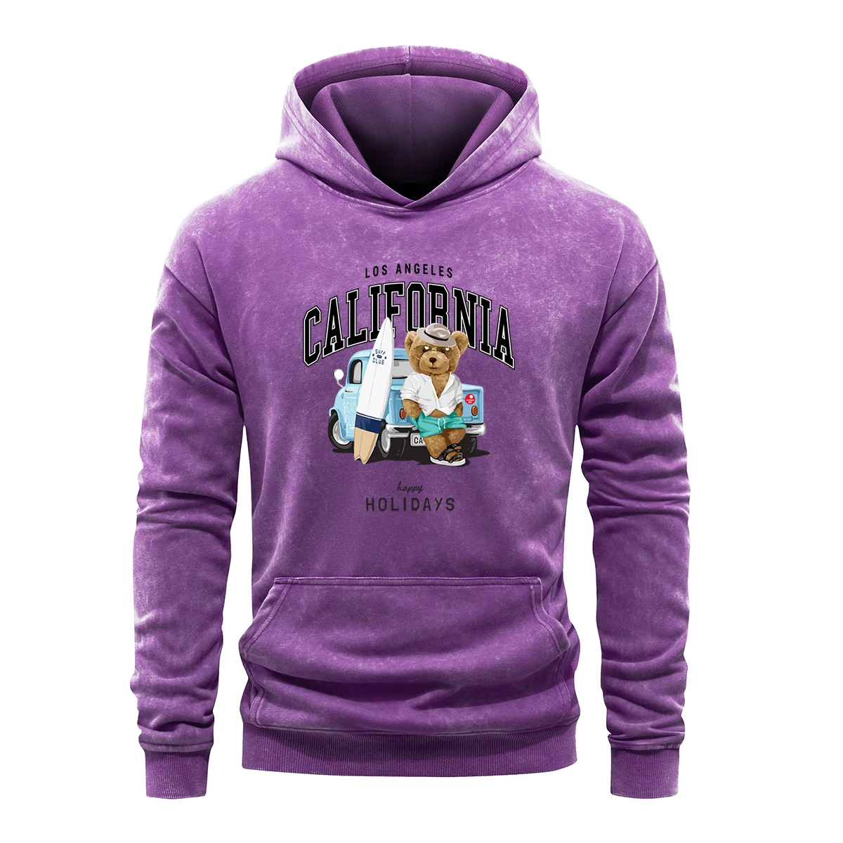 Happy Holiday Bear California Letter Womens Hoodie Retro Washed Hoodies Cotton Sweatshirt Comfortable Sports Shirt Loose Tops