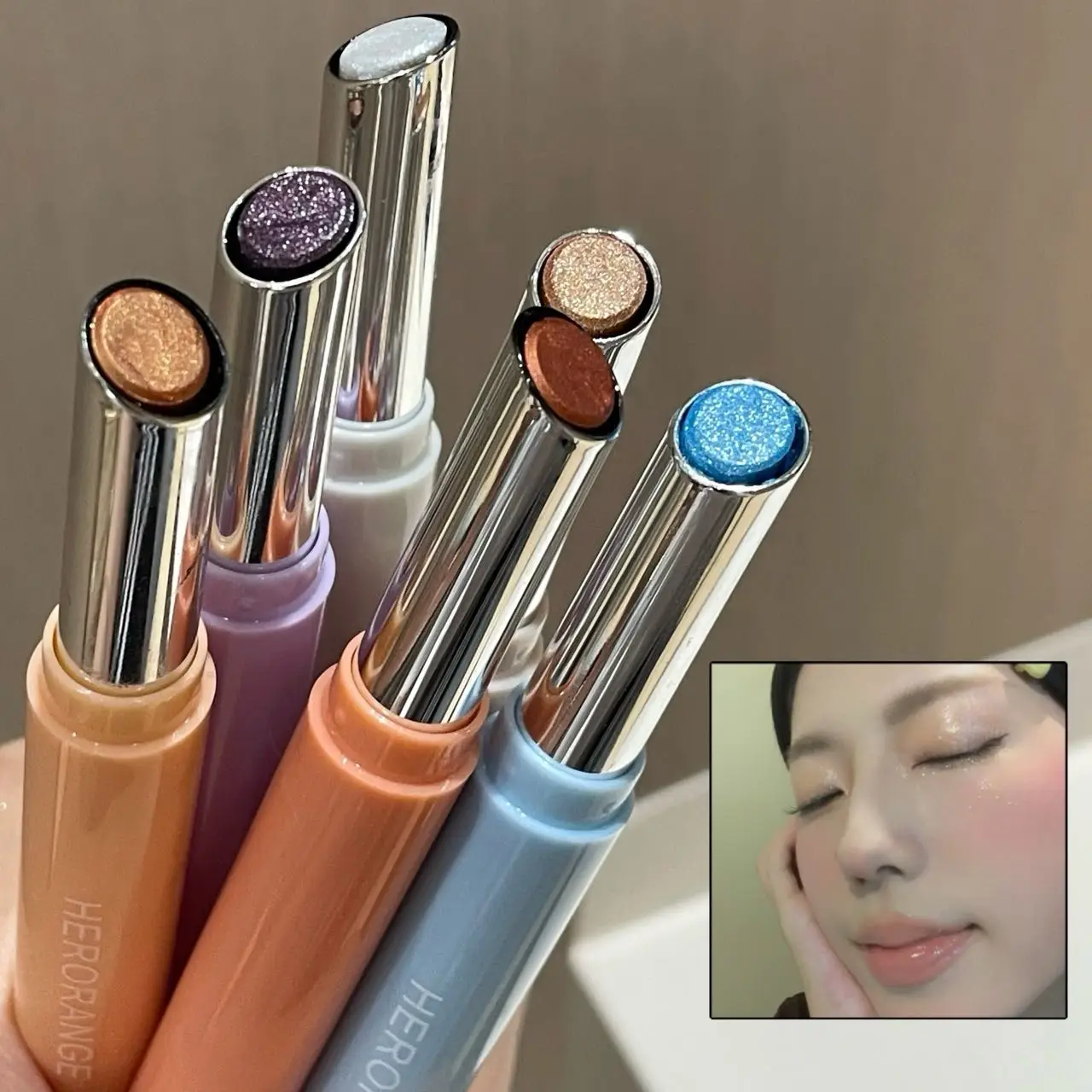Herorange Shimmer Highlight Lidschattenstift, feiner Schimmer, einfaches Verblenden, langanhaltender, tragbarer Augenaufheller – Detail 1