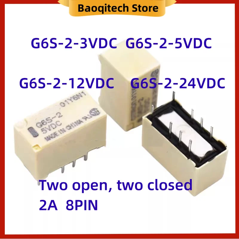 Mini relés do interruptor do relé do sinal, G6S-2-3VDC, G6S-2-5VDC, G6S-2-12VDC, G6S-2-24VDC, 8Pin, C.C., 5V, 12V, 24V, 2A