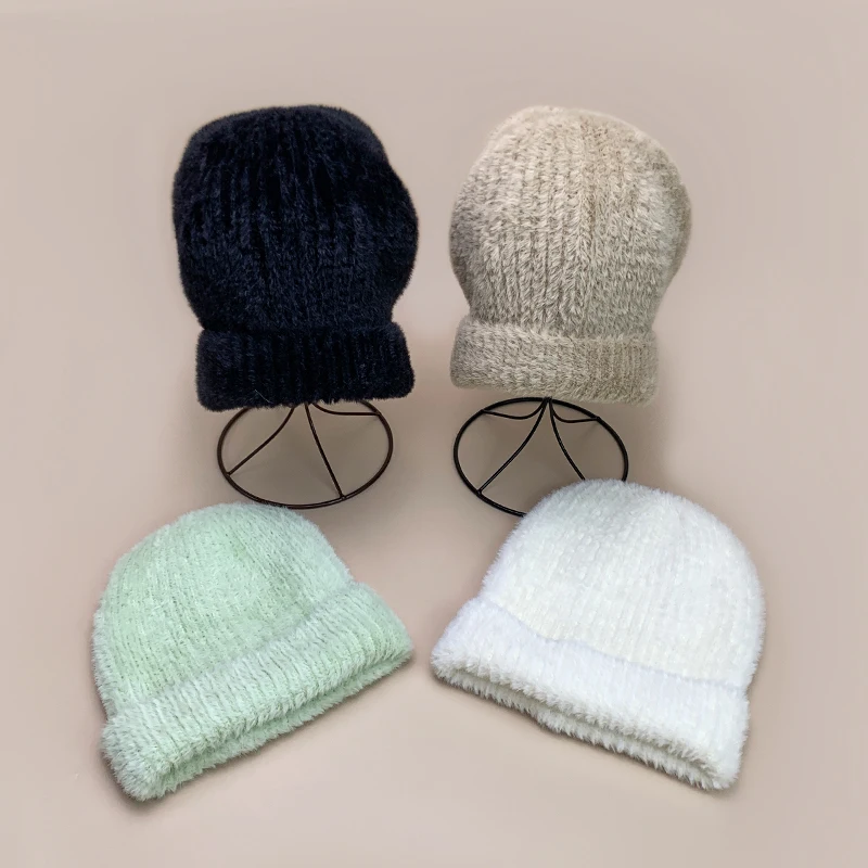 Advanced Feel Solid Simple Plush Knitted Hats Autumn and Winter New Unisex Outdoor Warm Casual Versatile Soft Fashion Beanies