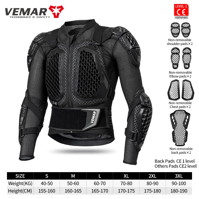 VEMAR Men Motorcycle Body Armor Jacket CE Approved Motocross Racing MX Armor Motorbike Protective Gear Moto Protection