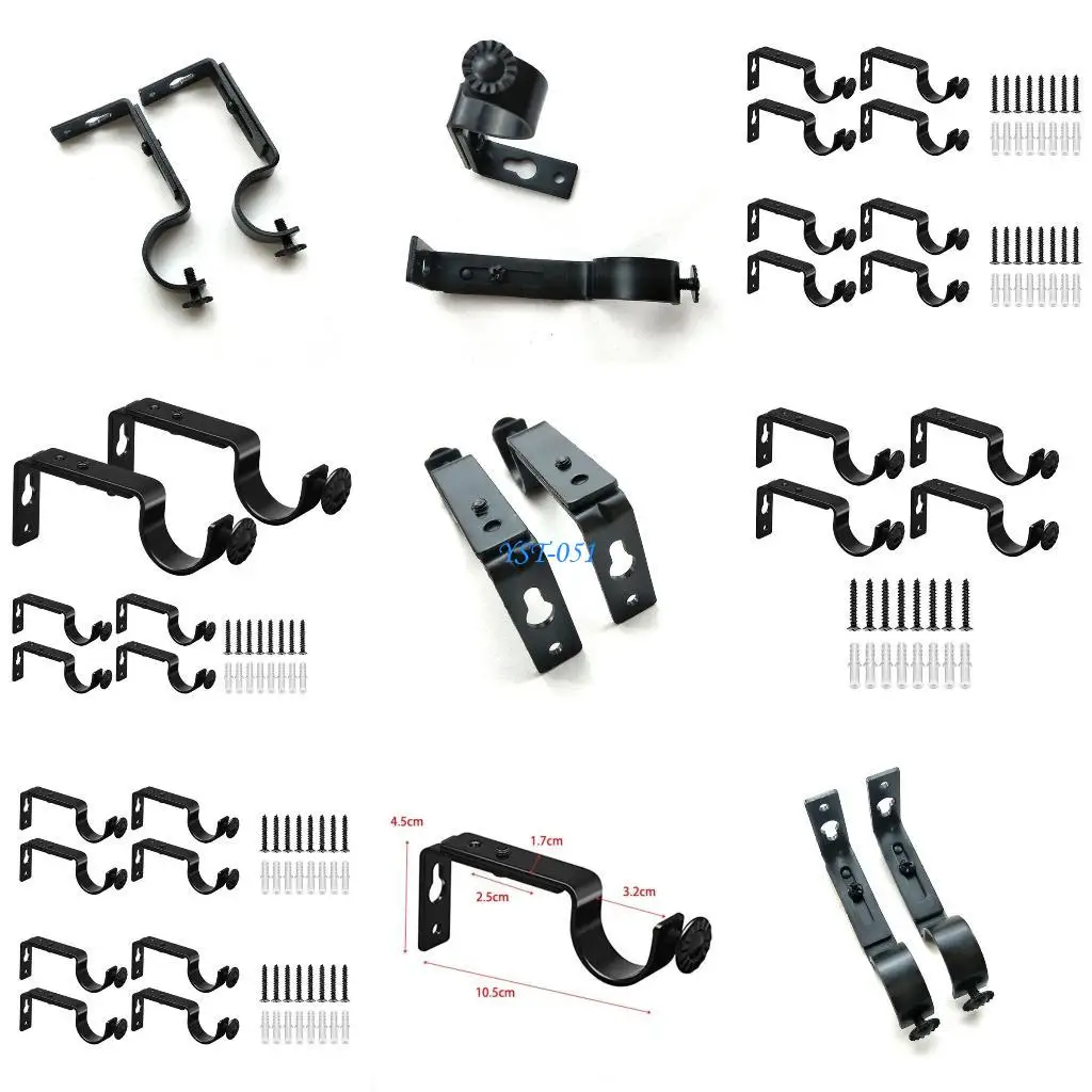 

E15A 4/8pcs Curtain Rod Holder Adjustable Hang Curtain Rod Holder for Wall Side Mount