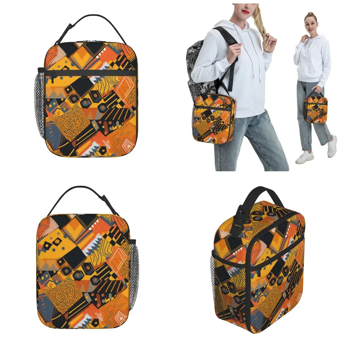 Insulated Lunch Box Bold African Accessories Geometric Ankara Food Box Multifunction Cooler Thermal Bento Box For School