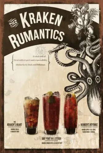 Kraken Rum Cocktails Advert Aged Look Retro Style Metal Sign Bar Pub Mancave sign