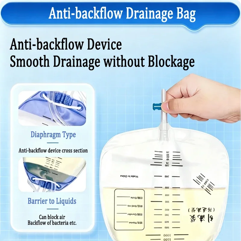 1500ML Disposable Anti-Backflow Urinary Drainage Bag Anti-Kink Drain Tube Drain Valve Hanging Design For Clinical And Home Urine