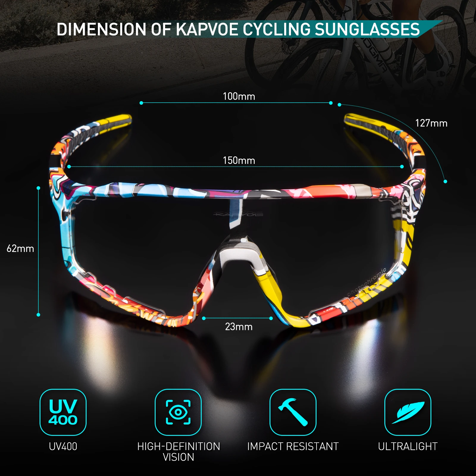 Kapvoe Photochromic Cycling Glasses MTB Sunglasses for Men Women Sport Speed Road Mountain Bike Bicycle Cycl Eyewear Goggle