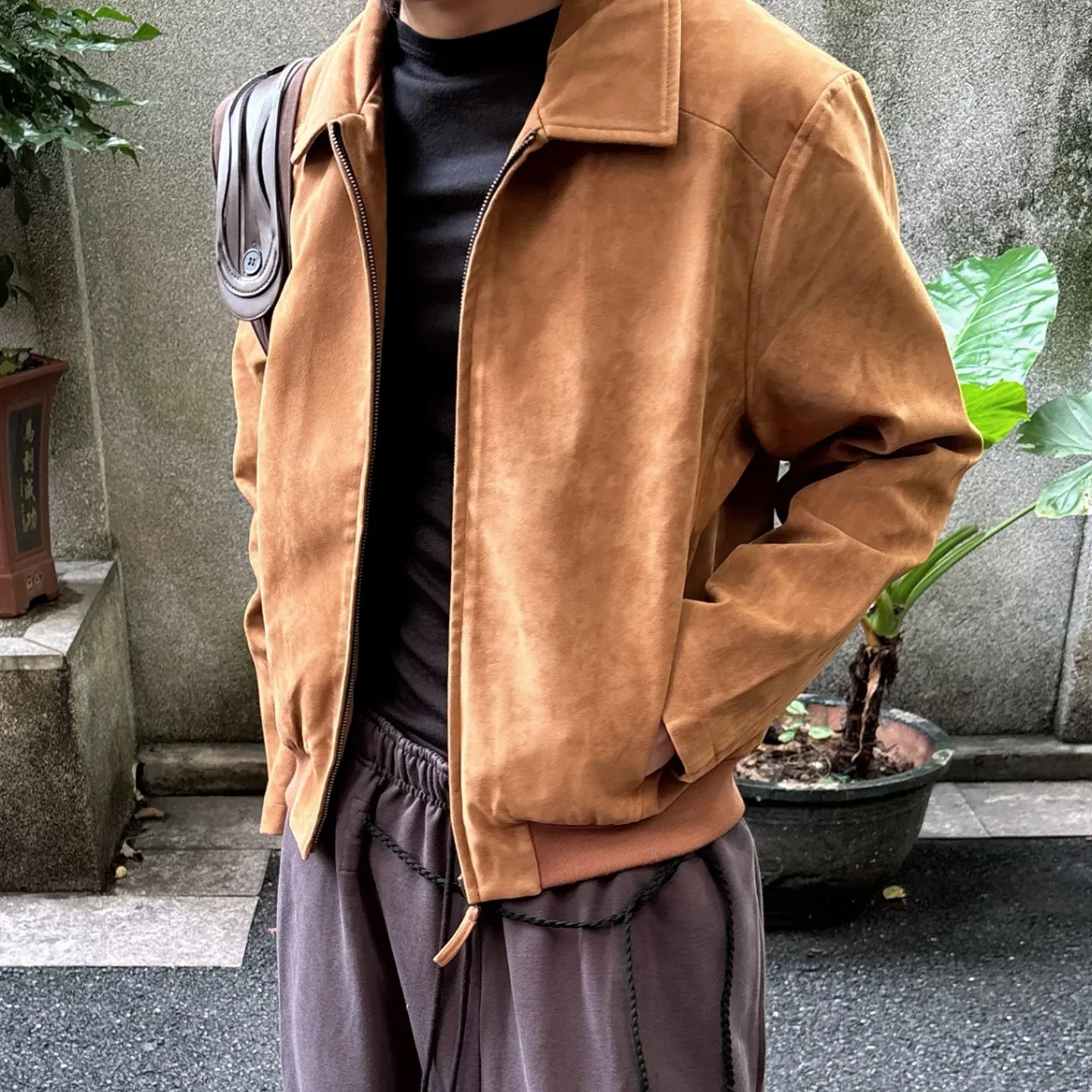 

Мужское замшевое пальто из искусственного бархата с воротником до плеч, коротким рукавом, в американском ретро-стиле, для осеннего сезона