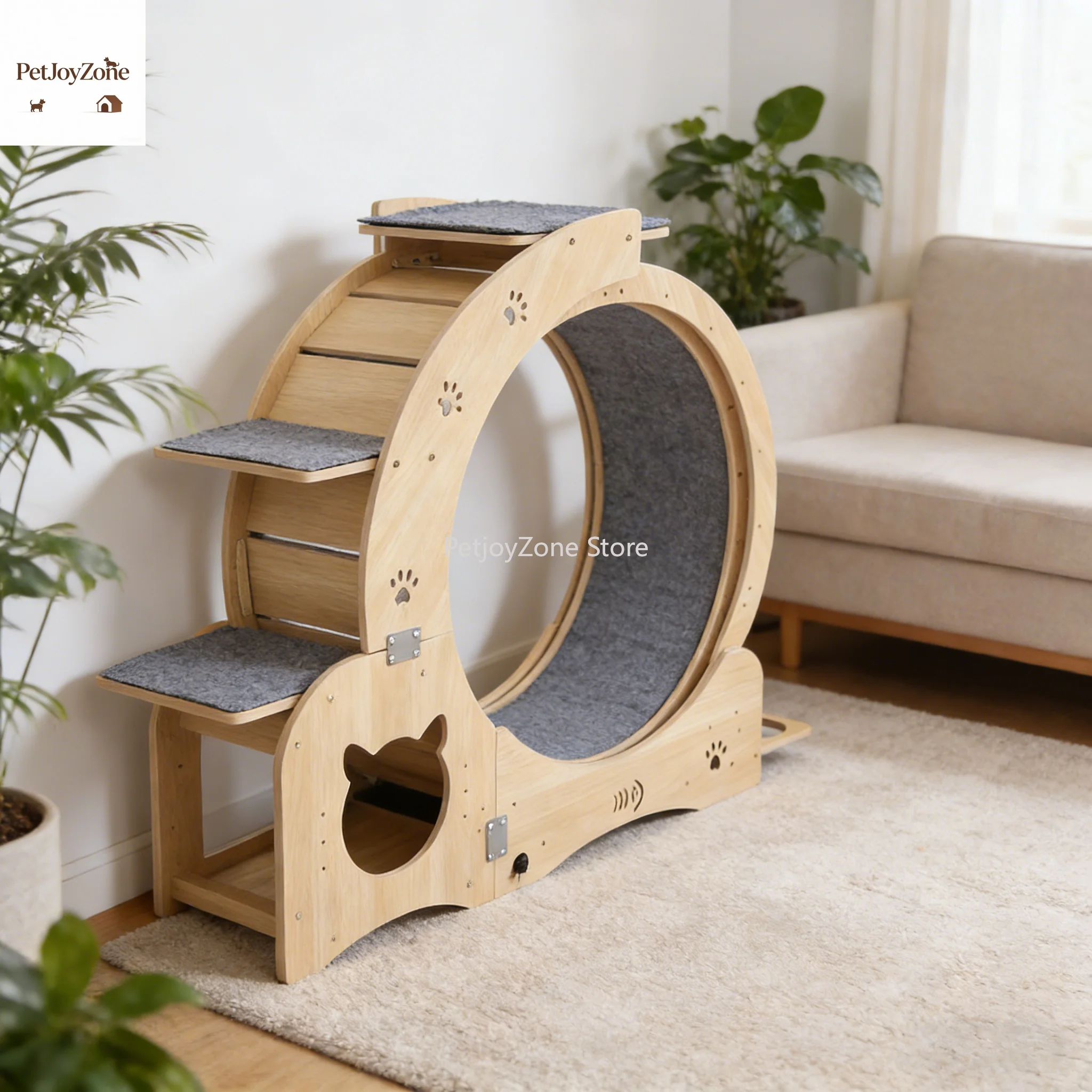 

PetJoyZone All-in-One Cat Exercise Wheel Integrated Rest Area, Feeding Station & Play Zone, Multi-Functional Pet Activity Center