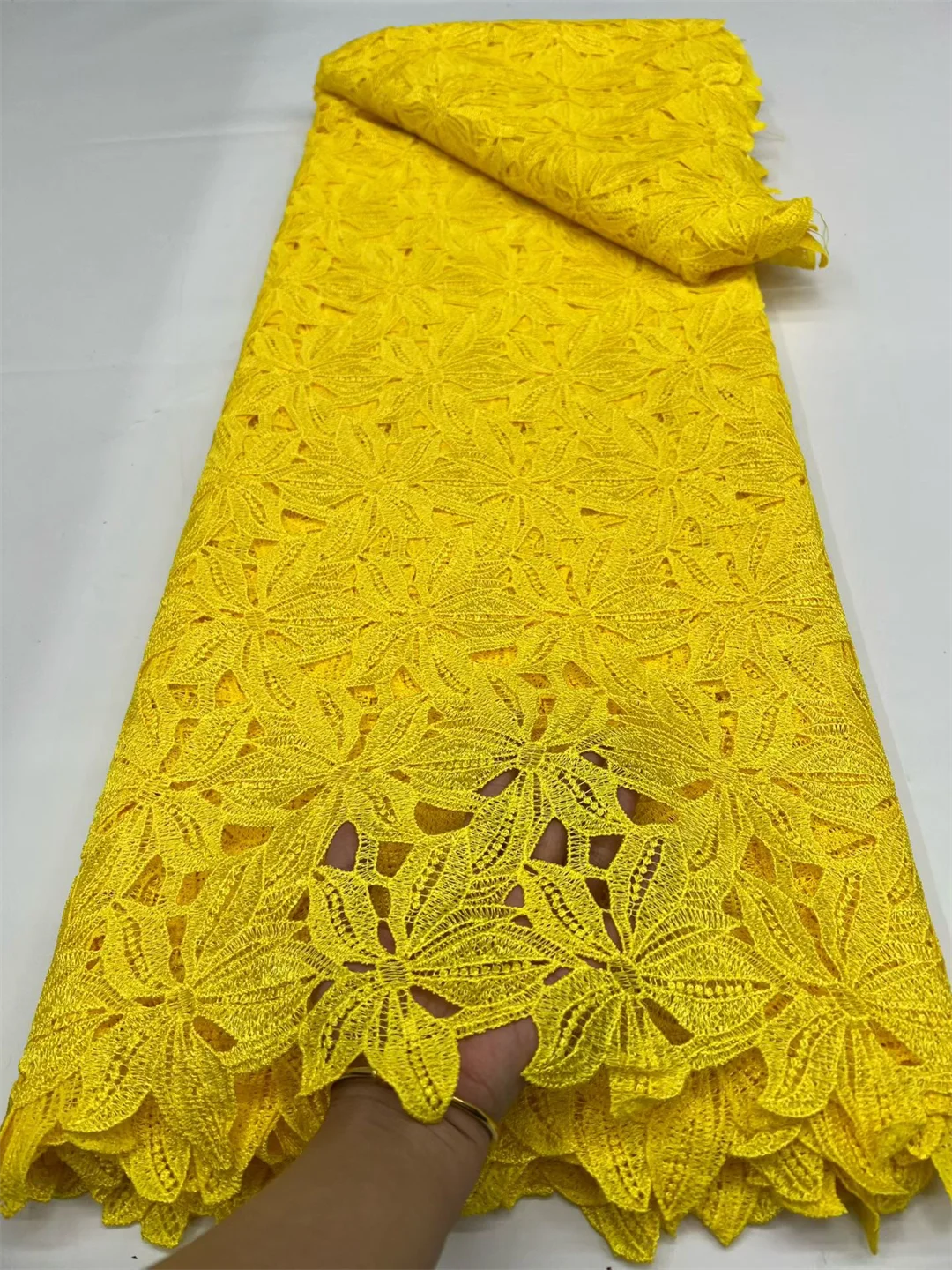 African Guipure Cord Lace Traditional Inspired Women's Garment Nigerian Cotton Embroidered Water Soluble Fabric for Occasional