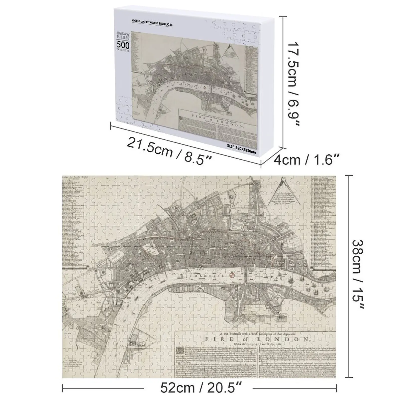 Mapa vintage do grande fogo de Londres (1666) quebra-cabeça personalizado brinquedo infantil quebra-cabeça fotográfico personalizado