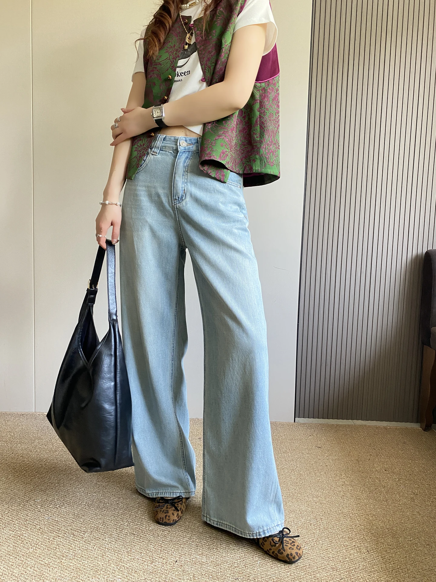 

Женские джинсы с высокой талией и широкими штанинами, синие, весна-лето, новый стиль, свободные, прямые, в пол, повседневные, модные