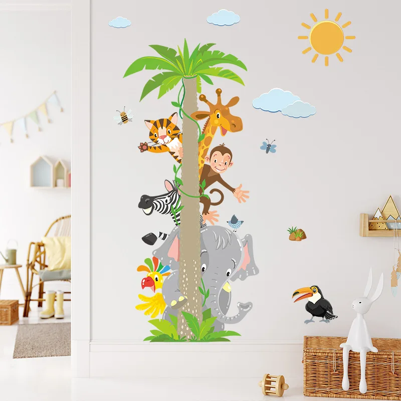 Cartoon Leaf Tree Elephant Giraffe Monkey Children's Bedroom Kindergarten Wall Decoration Wall Stickers Room Decoration