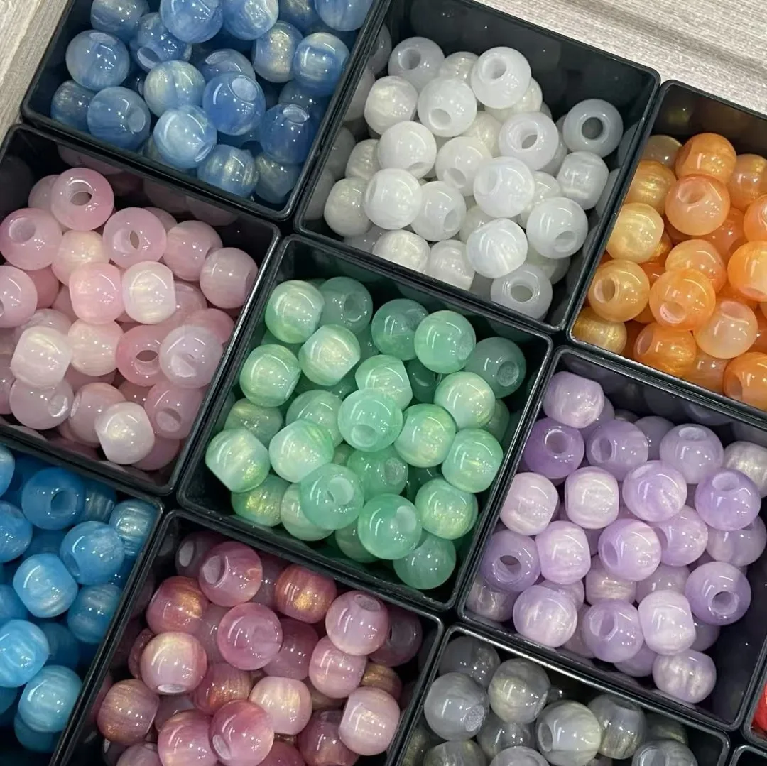 20PCS10*9mm Pastel Shimmer Star Sky Streamer Resin Cylinder Spacer Beads Large Hole Design for Handmade Hair Rope Pendant Crafts