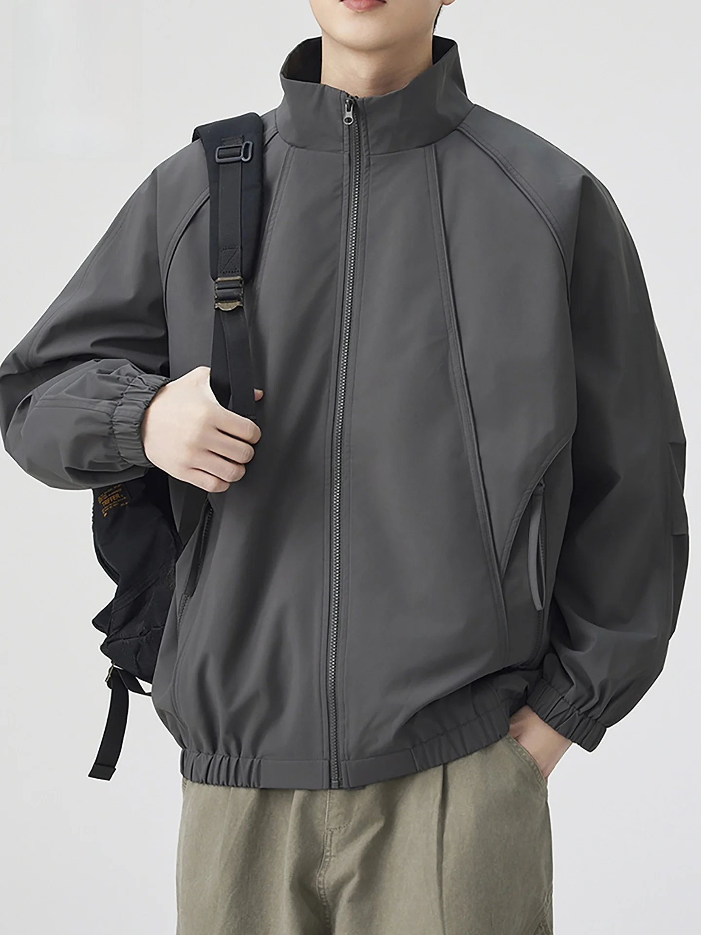 

Nainilu Spring 2026 Men's Windproof Waterproof Work Jacket Stand Collar Versatile Outerwear Casual Loose Fit Polyester Fabric