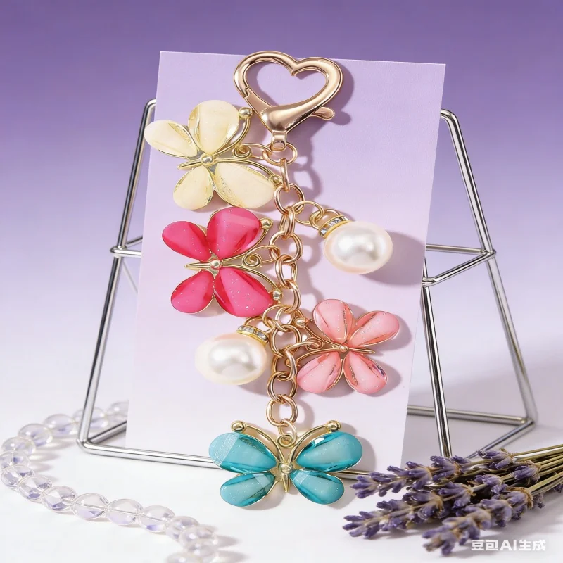 Bunter großer Schmetterlings-Perlen-Schlüsselanhänger, niedliches Tier-Design, Frühlings-Schlüsselanhänger für Frauen, handgefertigter Schmuck, Geschenk für Freunde