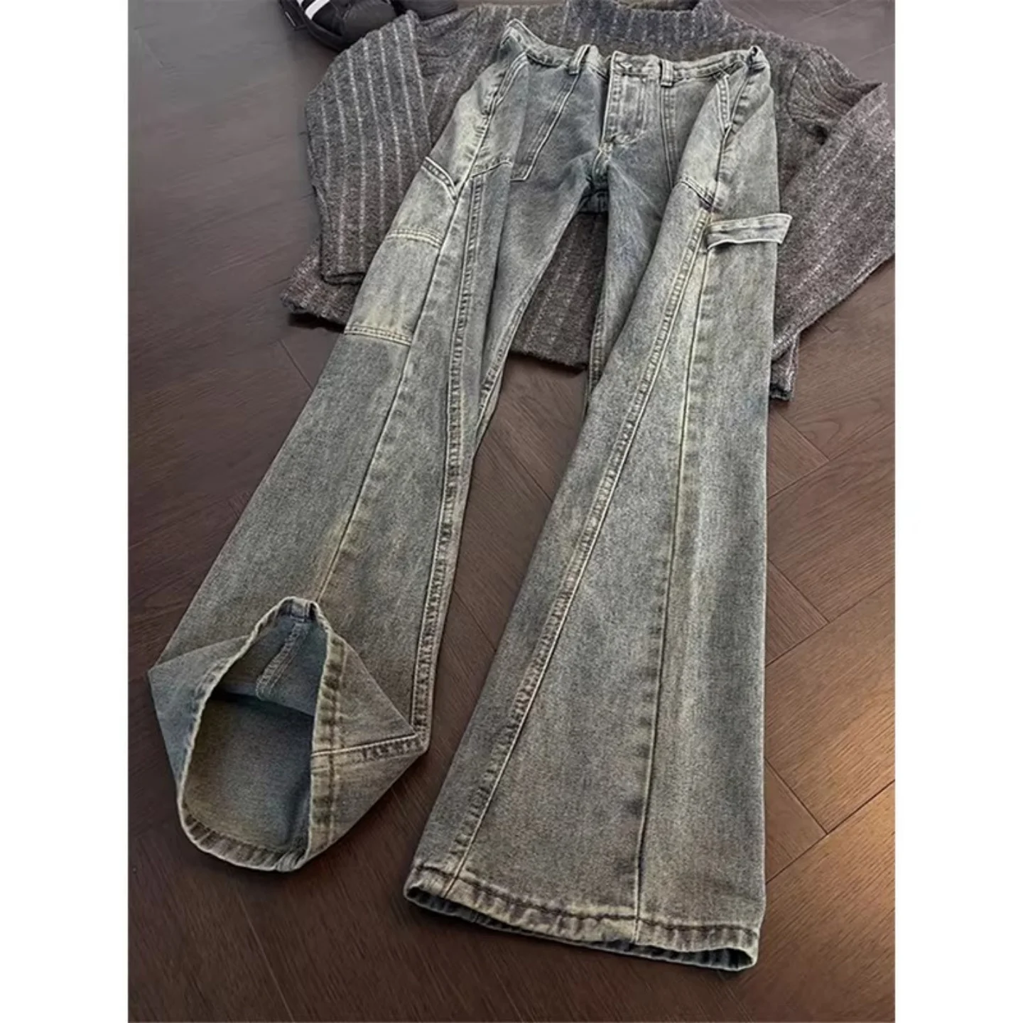 

Cleanfit Deconstructed Straight Leg Men's Jeans American Trendy Brand Washed Carpenter Pants Micro Flared Casual Summer Jeans