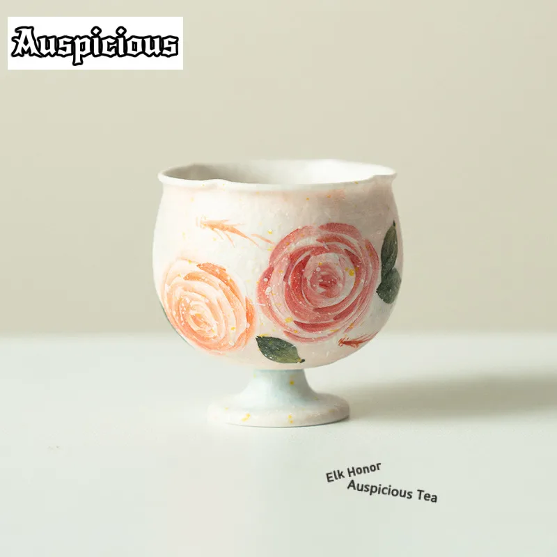 50ml Ml Hand-drawn Rose Teacup Creative Tea Bowl Single Cups Tea-tasting Smelling Cup Jianzhan Master Cups Tea Items Accessories