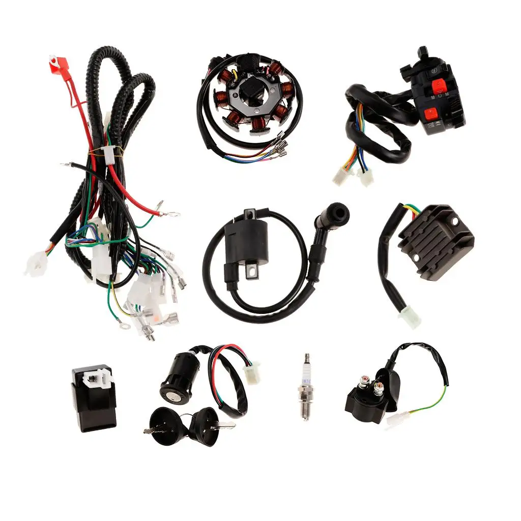 

Wire Harness Wiring Loom CDI Stator Assembly Ignition Coil Spark Plug Kit for 125cc-250 Scooter Moped