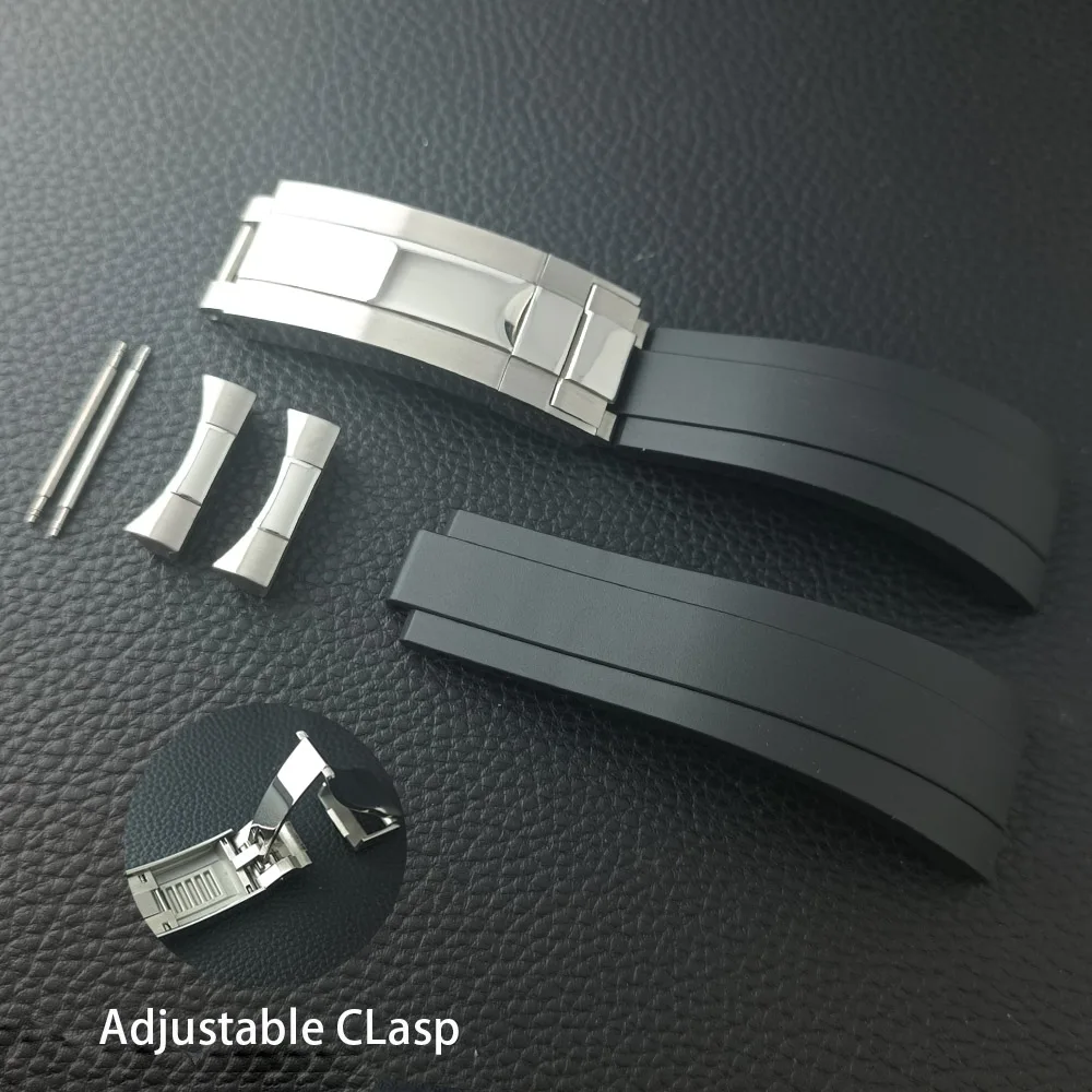 High end strap accessory 20mm wide VK63 case watch accessory 20mm rubber strap with curved strap and fine adjustment buckle