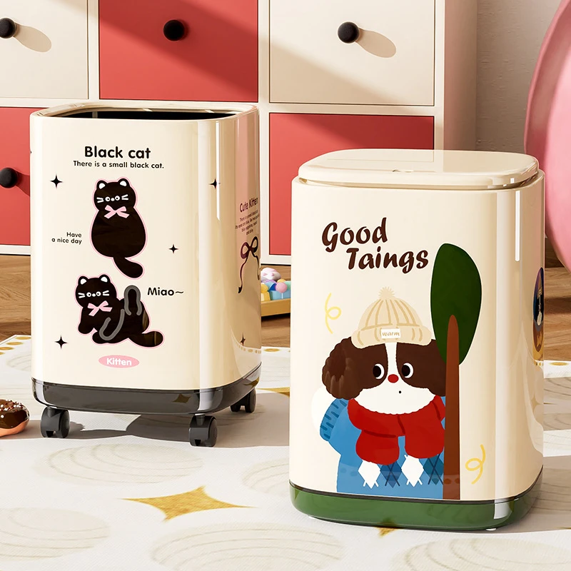 

Highly attractive trash can with wheels for home use, cute design for living room and bedroom, with lid, suitable for bathroom