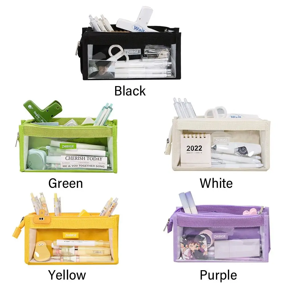 Learning Supplies Transparent Large Capacity Six Layer Pen Bag Stationery Organizer Pen Case Pencil Box