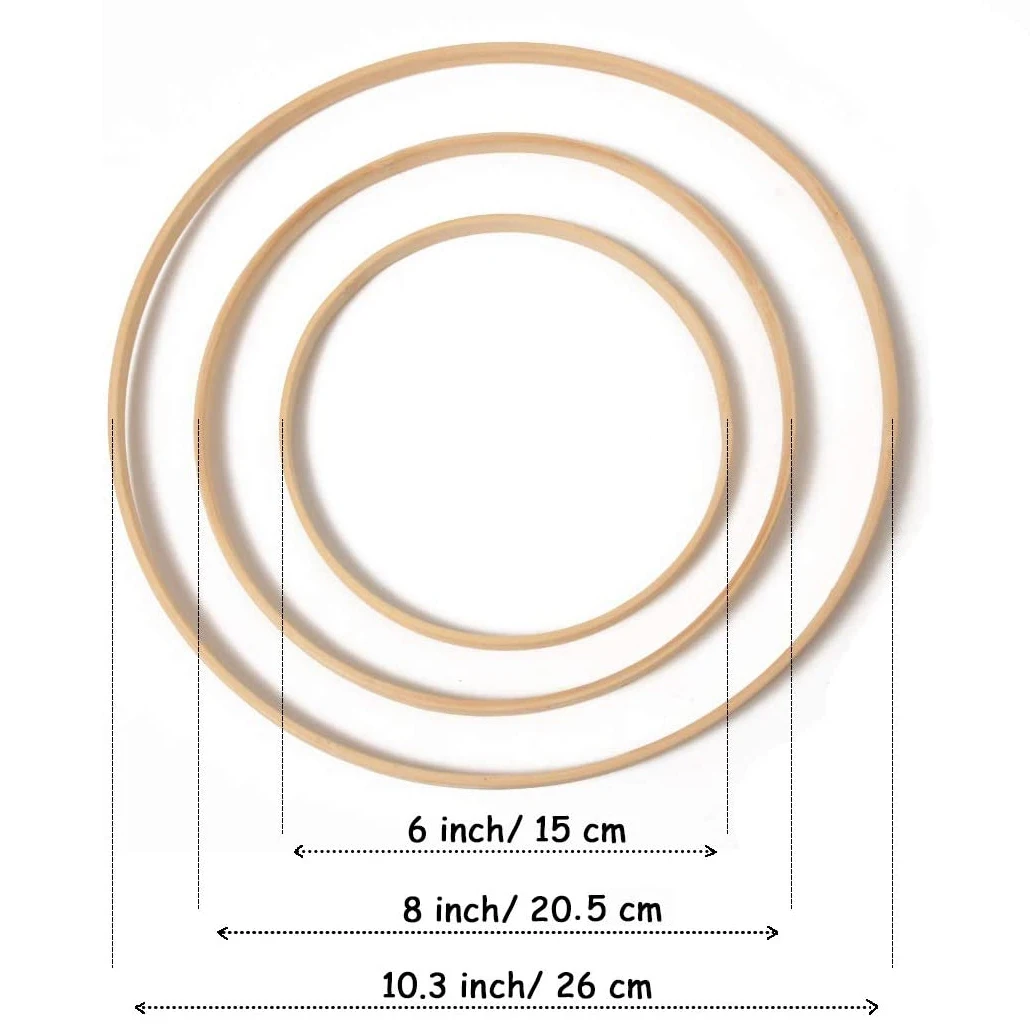 -A94Z خشبية الخيزران الأزهار الأطواق مجموعة إكليل مكرامية الحرفية هوب خواتم DIY بها بنفسك حلم الماسك إكليل الزفاف ديكور 9 قطعة