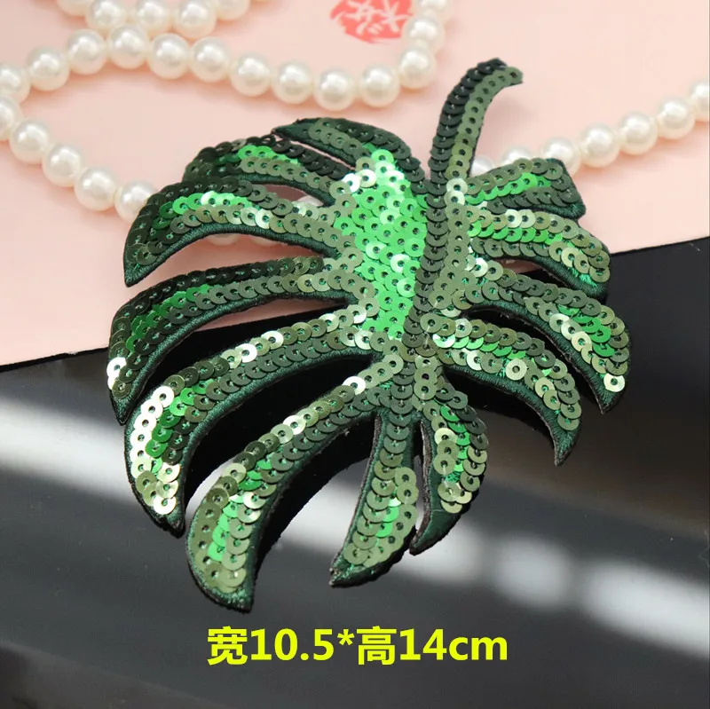 Sequins Leaf Patch Embroidery Hand Sewed Beads Cheap Patches For Clothing Jeans Jacket Cap Green Leaf Applique Badges DIY