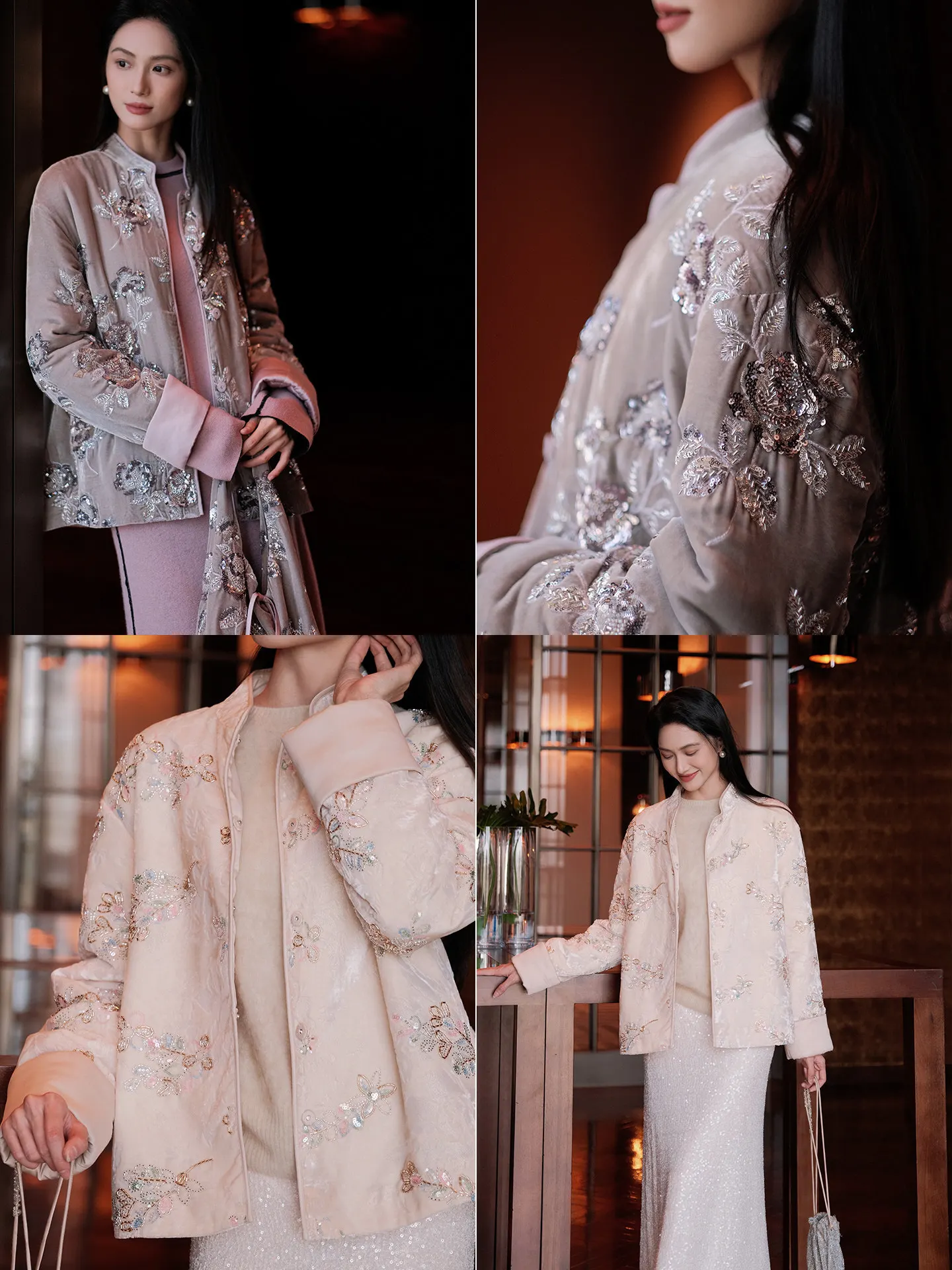 

Silk Velvet Jaet with Bead Embelliment Cotton High-End Design Limited Quanti in Two Colors by Feng Jia Zhi Zhong