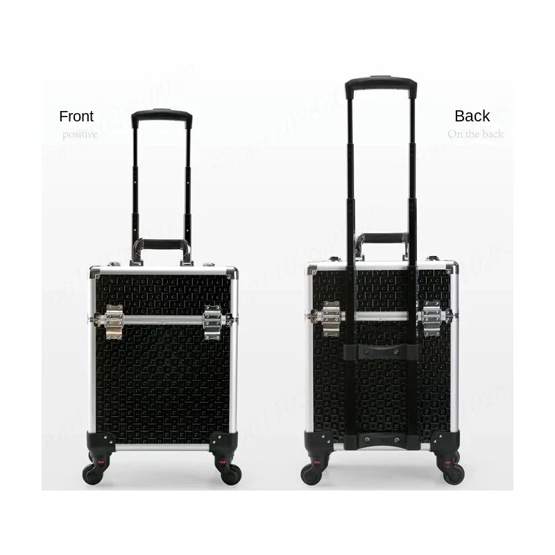 Makeup Case Large Storage Cosmetic Trolley Manicure Salon Barber Travel Trunk Box Key Swivel Wheels